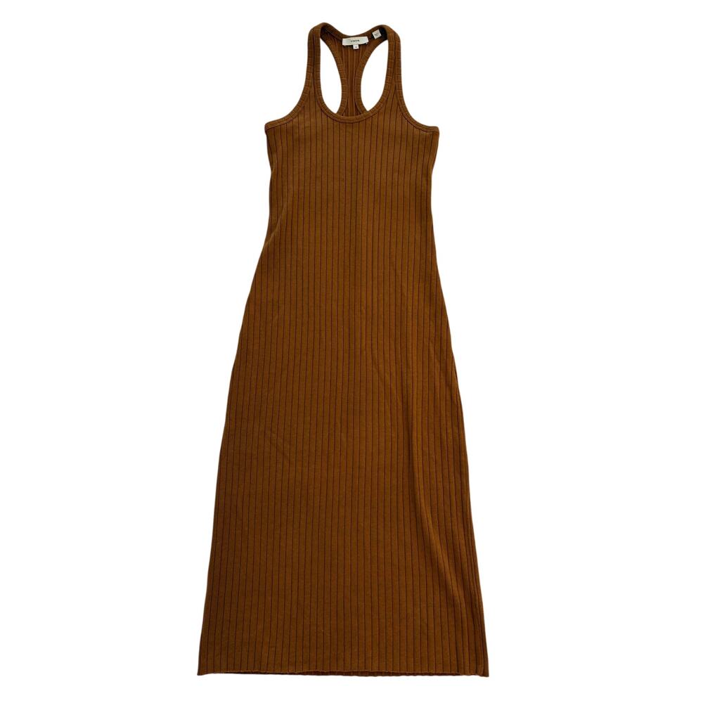 Vince Brown Ribbed Casual Racerback Midi Dress Size XS
